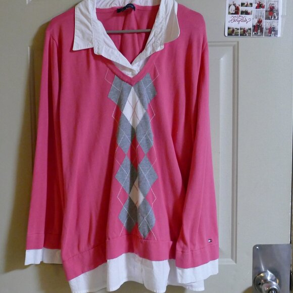 Tommy Hilfiger Plus Size Layered Look Argyle Sweater - Picture 4 of 13